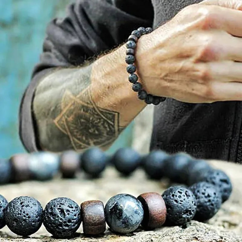 Luxury Fashion Men's Creative Bead Bracelet Handwoven Adjustable Natural Stone Bead Bracelet Hip Hop Bracelet Men's Jewelry Party Anniversary Gift Christmas Gift Jewelry