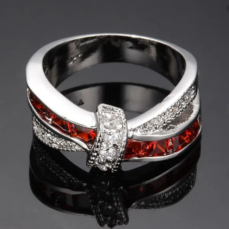 2016 Size 6-10 Black Sapphire Corssed CZ Wedding Rings Women'S White Gold Filled Band