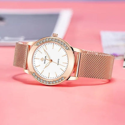WWOOR Luxury Crystal Ladies Bracelet Watches Top Brand Fashion Women Quartz Watch For Women Rose Gold Mesh Band Wrist Watch Montre Femme