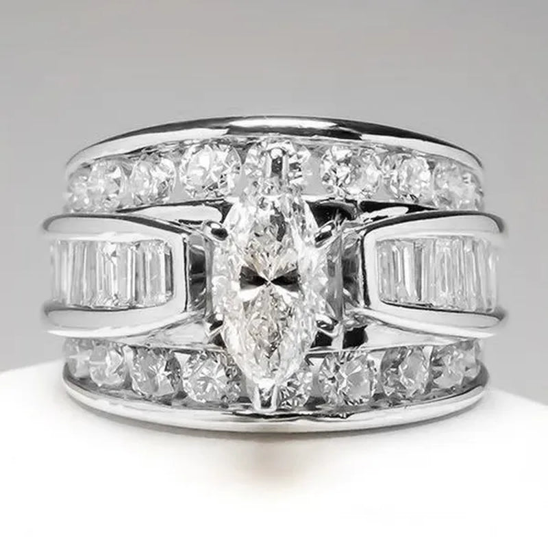 Fashion and Brilliant Women'S Ring Horse Eye Double Row Diamond Ring Romantic Wedding Engagement Ring Valentine'S Day Anniversary Gift Jewelry