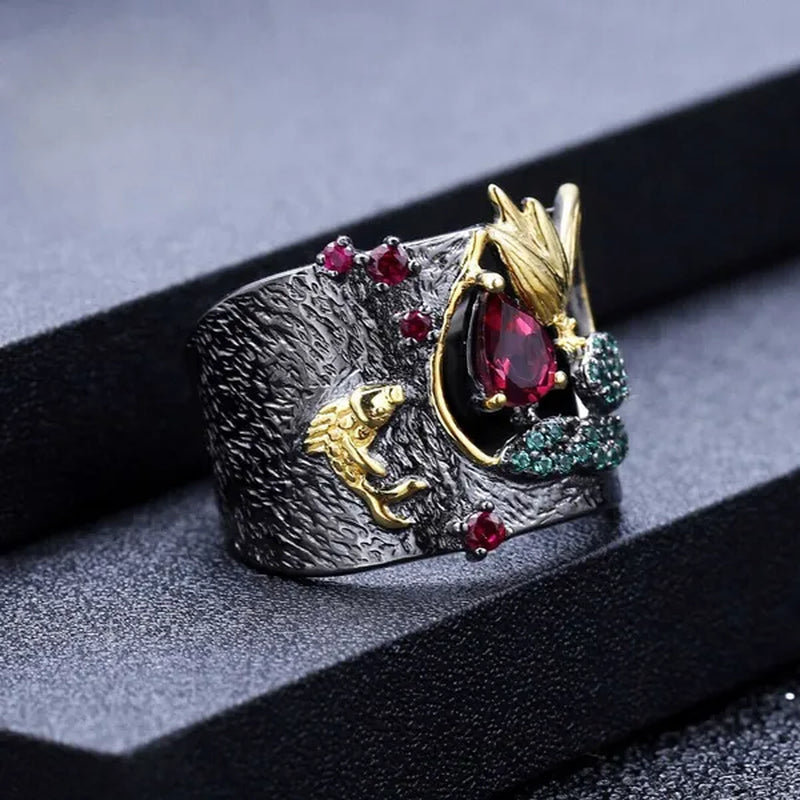 Latest Beautiful Flowers Luxury Vintage Fashion Jewelry Two-Tone Zircon Ruby Cutout Ring Bridal Engagement Wedding Party Anniversary Ring Christmas Mother'S Day Gift Jewelry Size US5-11