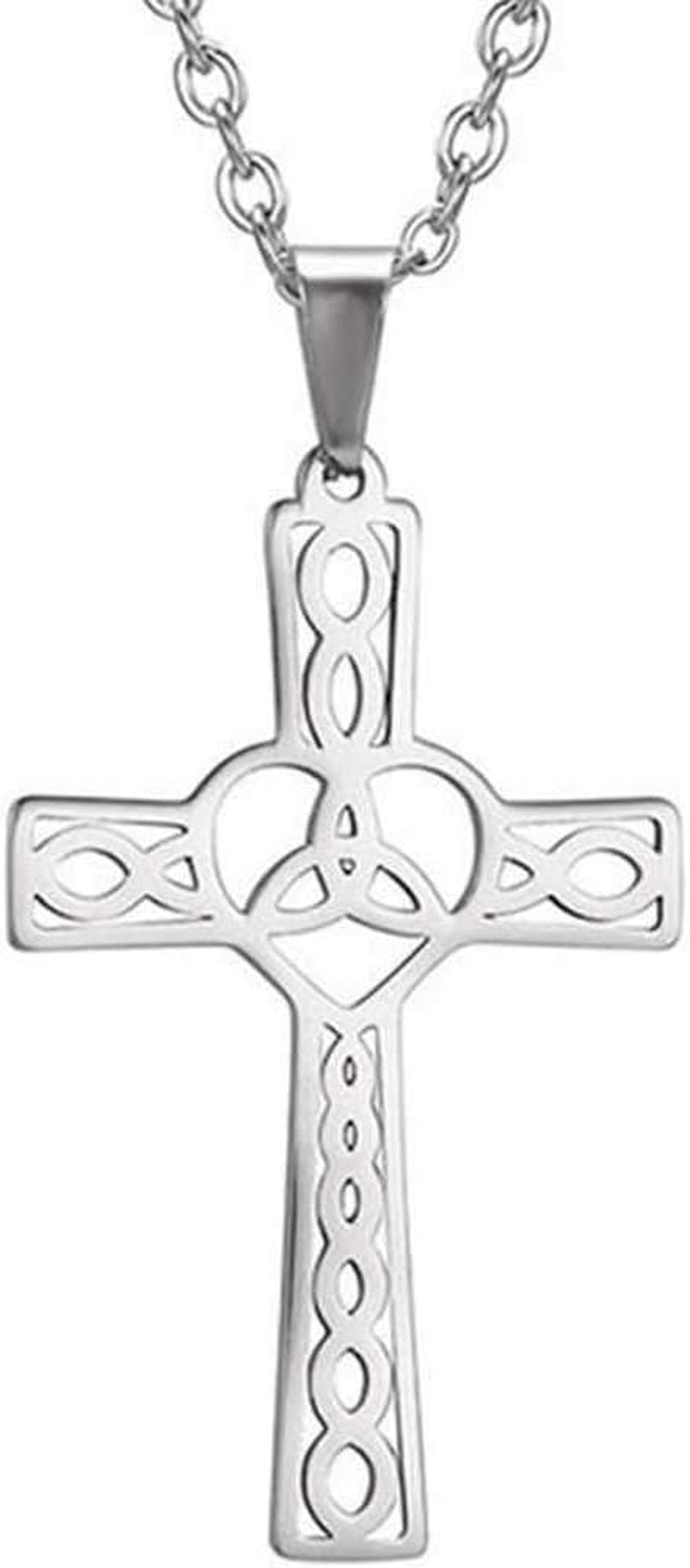 Stainless Steel Celtic Infinity Knot Christian Cross Religious Pendant Necklace