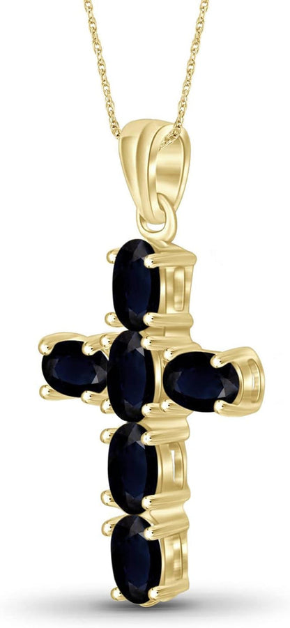 1.70 CTW Sapphire Cross Pendant in 14K Gold over Silver