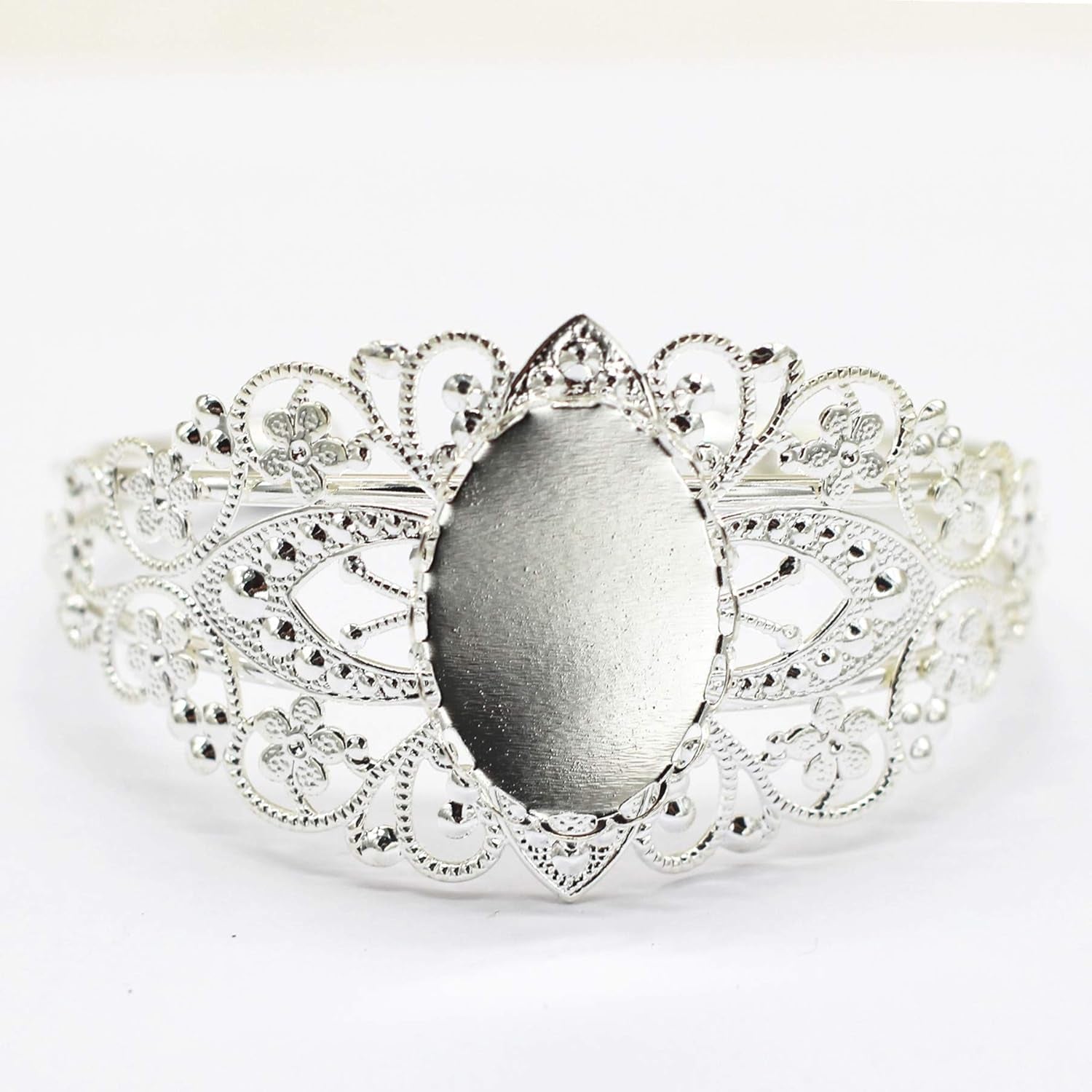 8 Pcs 25X18Mm Oval Cabochon Filigree Bezel Tray Blank Cuff Bangles Bracelet E for Crafting DIY Bracelets Making