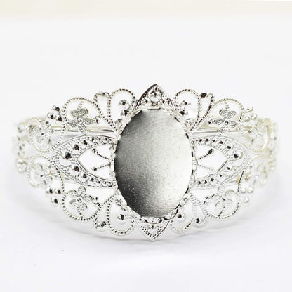 8 Pcs 25X18Mm Oval Cabochon Filigree Bezel Tray Blank Cuff Bangles Bracelet E for Crafting DIY Bracelets Making