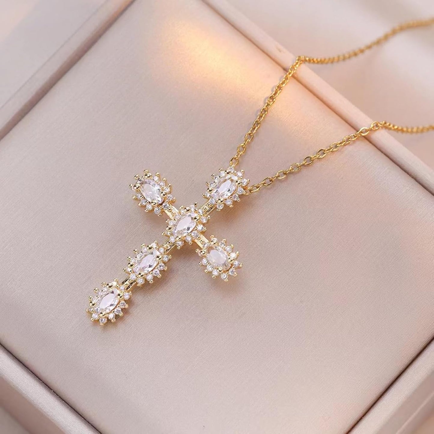 Gold Cross Necklace for Women - Handmade CZ Dainty Faith Pendant Necklace, 18K Plated Hypoallergenic Jewelry Gifts