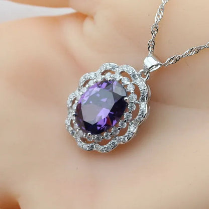 Purple Amethyst Pendant Rings Earrings Bracelet for Women