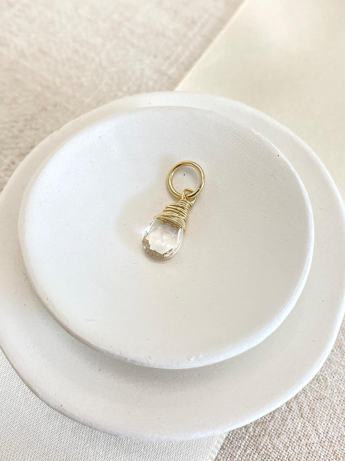 Gold April Birthstone Charm for Necklace or Bracelet - Small Wire Wrapped Crystal Quartz Briolette Pendant