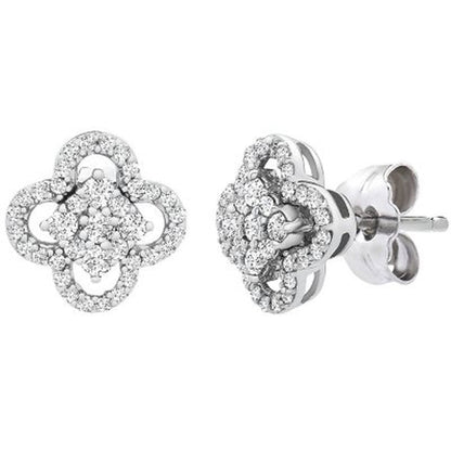 0.25 CT. T.W. I-I1 White Gold Diamond Clover Flower Stud Earrings