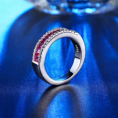 Silver Natural Ruby Gemstones Birthstone Bride Wedding Engagement Strange Ring Size 6 7 8 9 10