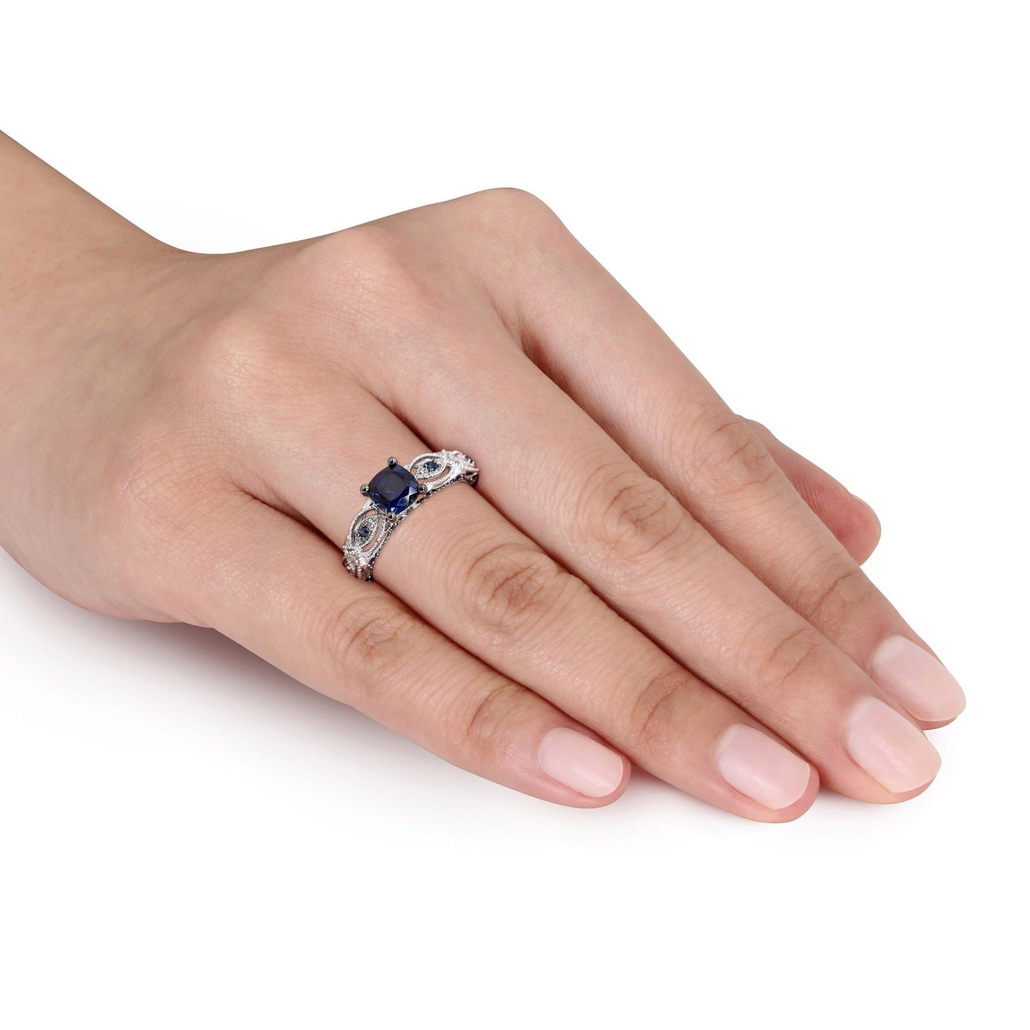 Women'S 1 5/8 CT. Created Blue Sapphire and Diamond Engagement Ring in 10Kt White Gold