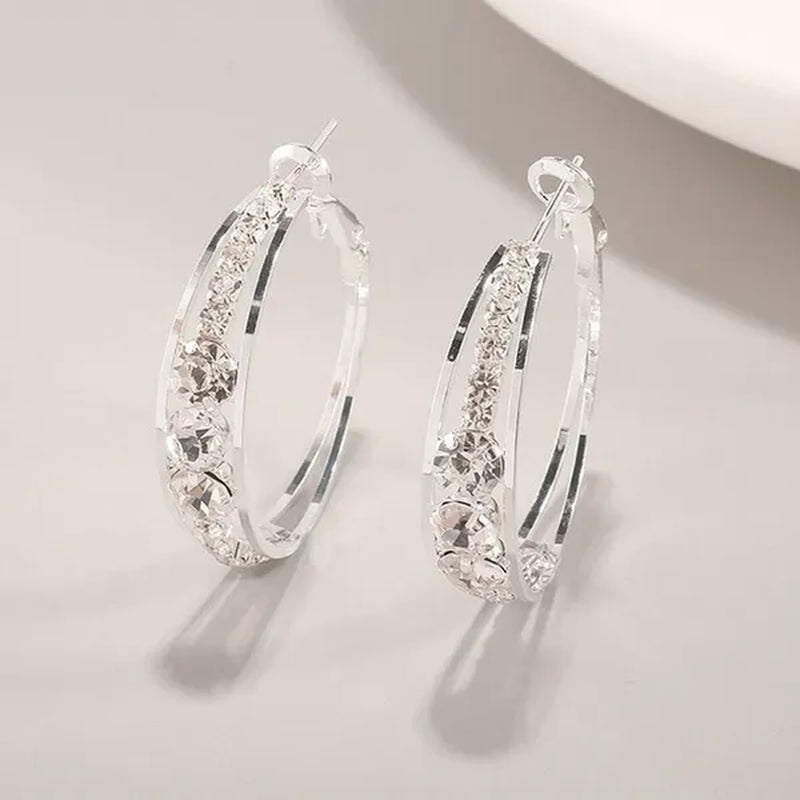 Exquisite Women's 18K Gold Rhinestone Inlaid Big Diamond Hoop Hoop Earrings European and American Fashion Earrings