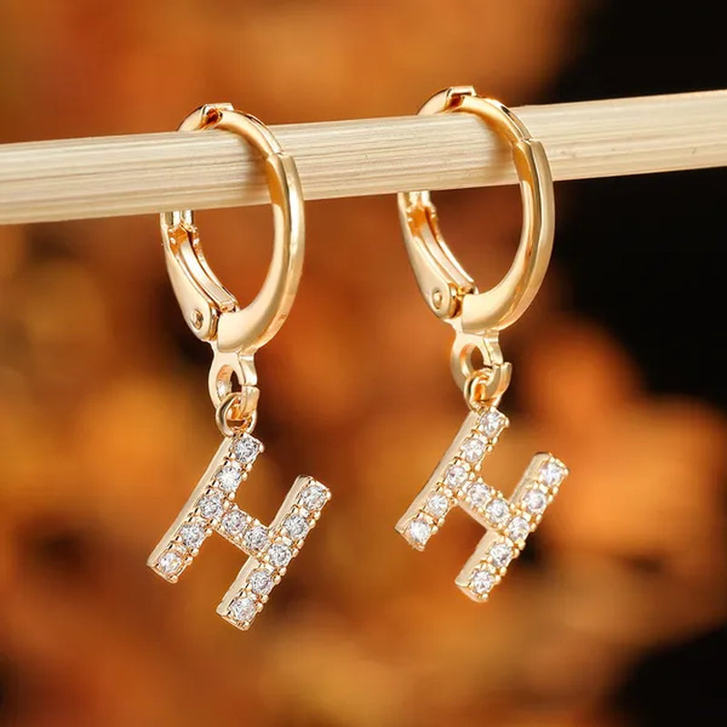 1 Pair 14K Gold Filled Cute Initial A-Z Letter Earrings CZ Zircon Diamond Gold Small Hoop Earings for Women Alphabet Fashion Jewellery