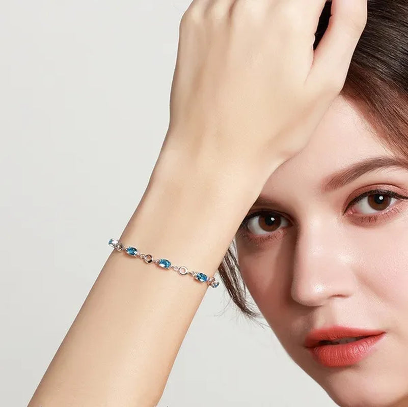 Sapphire Plated S925 Sterling Silver Bracelet Crystal Birthday Present