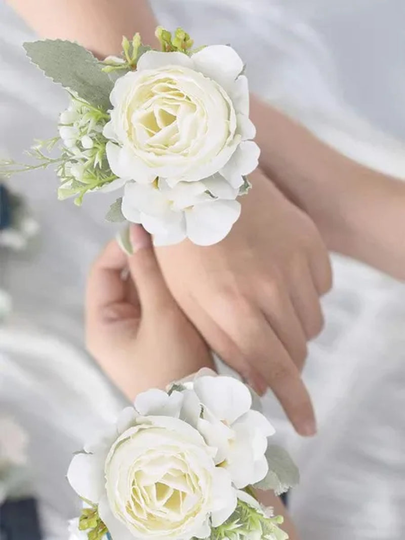 4Pcs Peony Wrist Corsages Bride Wristlet Band Bracelet Men Boutonnieres Set for Wedding Flowers Mother of Bride and Groom, Party Prom Flowers