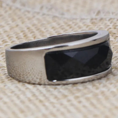 Vintage Men's Agate Ring Stainless Steel Sky Blue Black White Gemstone Irregular Ring Jewelry Gift for Men Women Boyfriend Girlfriend