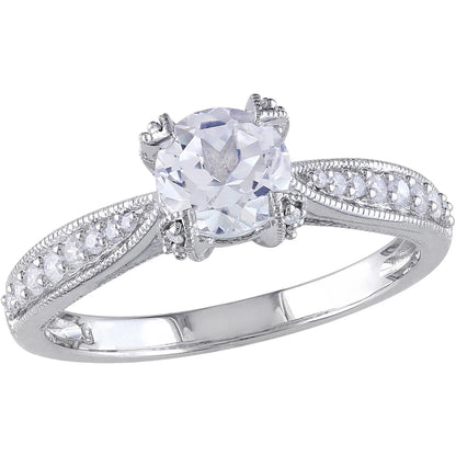 1/5 Carat T.W. Diamond and 1 Carat T.G.W. Created White Sapphire Sterling Silver Engagement Ring