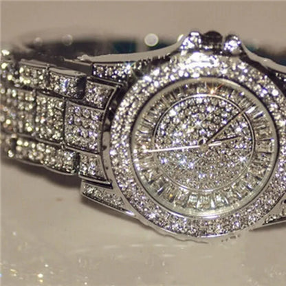 New Diamond Rhinestone Luxury Silver Gold Watch Fashion Bling Bling Fashion Diamond Watch High Quality Lady Wristwatches