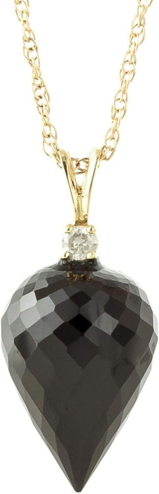 14K Solid Gold Necklace with Diamond and Briolette Black Spinel
