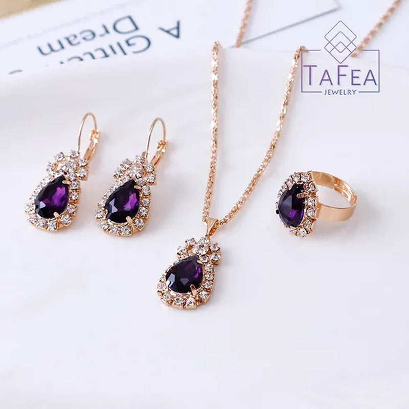 4 Pieces / Set Luxury Necklace Set Engagement Ring Earrings Pendant Beautiful  Wedding Jewelry Set