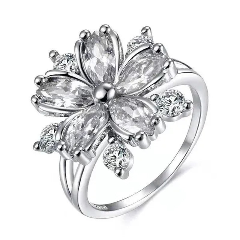 Elegant Women'S Flower Ring Luxury Pink Zircon Ring, Fashionable Flower Shape Women'S Ring, Engagement, Wedding Ring, Princess Ring, Promise Ring, Valentine'S Day, Christmas Gift. Size US5-11. Happy Shopping!