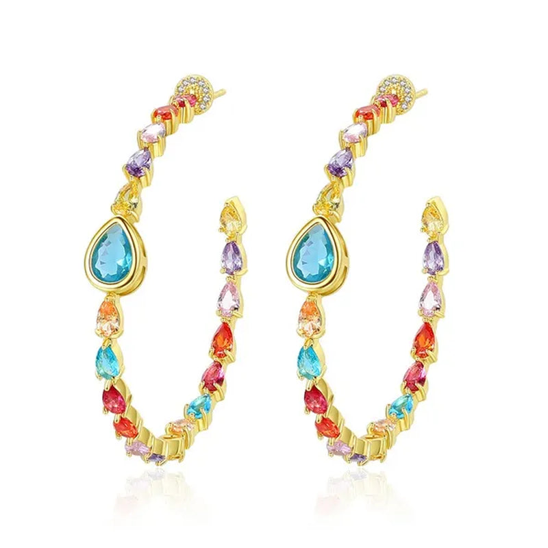 CANDICE Gorgeous Multi Color Crystal round Hoop Earrings with Brilliant Water Drop AAA Cubic Zirconia Big Circle Earring for Women Party Jewelry