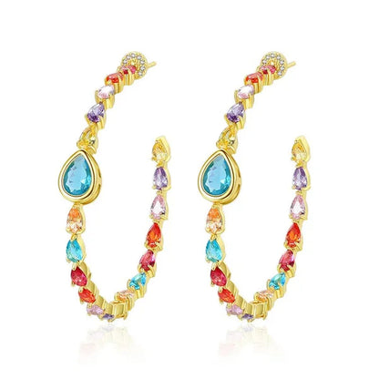 CANDICE Gorgeous Multi Color Crystal round Hoop Earrings with Brilliant Water Drop AAA Cubic Zirconia Big Circle Earring for Women Party Jewelry