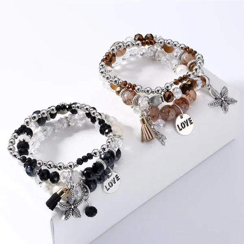 RAVIMOUR 3pcs Set Crystal Bracelets for Women Vintage Star Love Bracelet Female Jewelry Tassel Stone Charms Wristband Gift 2018
