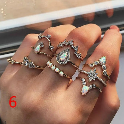 10Style Retro Beauty Avatar Coin Cross Ring Set Pattern Love Fatima Palm Ring Set for Women