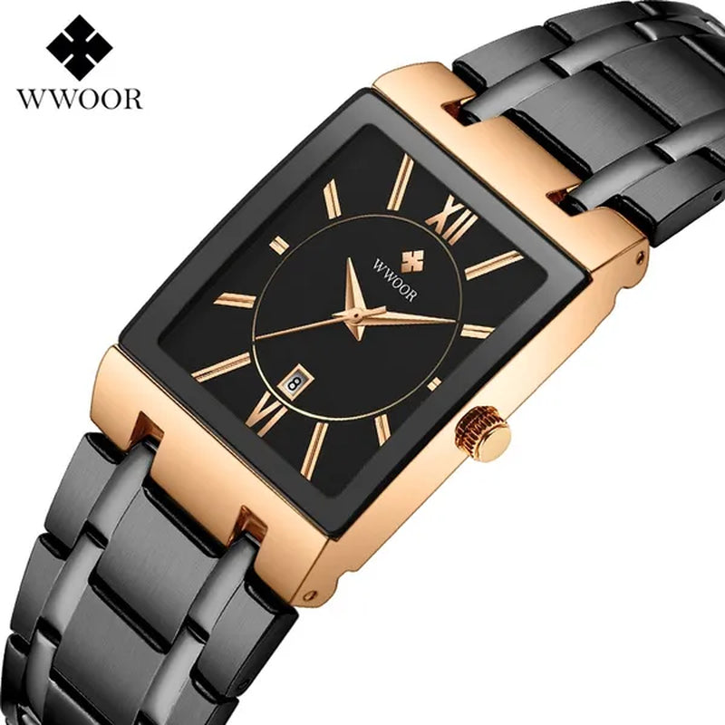 Relogio Masculino WWOOR Top Brand Luxury Stainless Steel Black Gold Men'S Square Watch Men'S Waterproof Quartz Wrist Watch Men