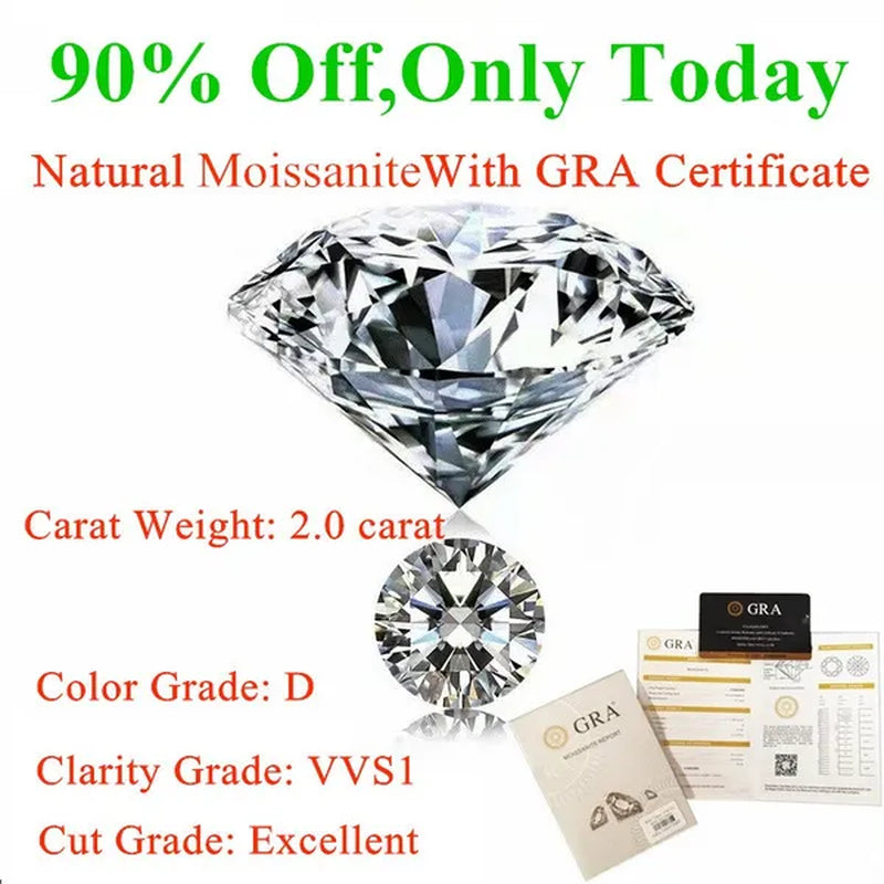 Natural Moissanite D Color Round Shape VVS1 Excellent Clarity Natual Moissanite With GRA Certificate Report and Card 1.0 Carat/ 2.0 Carat /3.0 Carat/4.0 Carat/5.0 Carat,Retail Price $9999