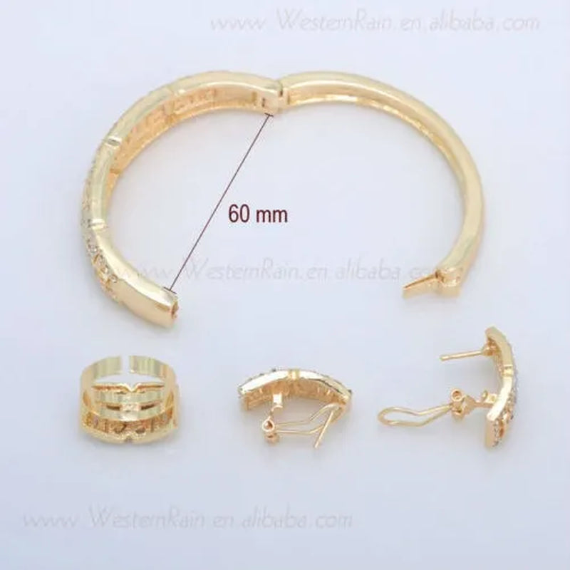 Fashion Jewelry Set Women Gold Plated Crystal Necklace Bracelet Earrings Gift Set