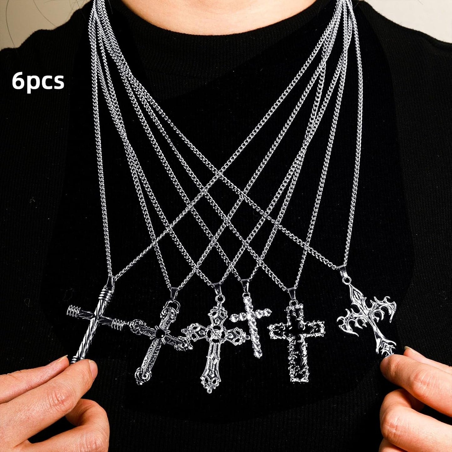 6PCS Cross Pendant Necklace Set for Men – Gothic Cross Necklace Jewelry Accessory, 23.6 Inches Chain