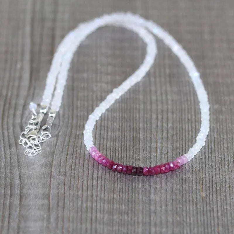 Ruby & Rainbow Moonstone Necklace. Sterling Silver, Rose, Gold Filled. Dainty Gemstone Choker