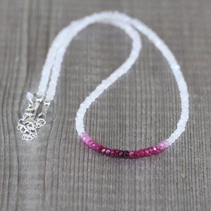 Ruby & Rainbow Moonstone Necklace. Sterling Silver, Rose, Gold Filled. Dainty Gemstone Choker