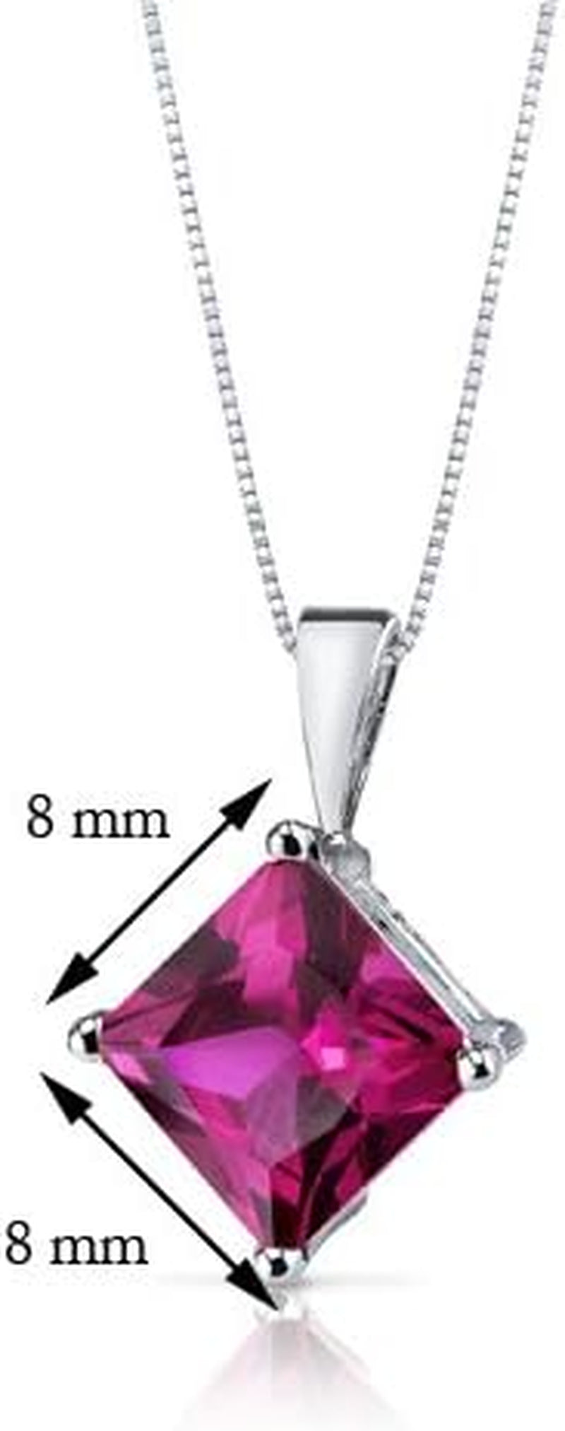 Created Ruby Pendant in 14 Karat White Gold, Classic Solitaire, Princess Cut, 8Mm, 3 Carats Total, Valentine'S Gift for Her, Wife, Sister, Women Gift Ideas W/Jewelry Box