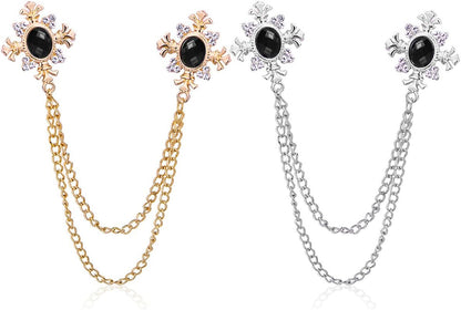 Cross Crystal Tassel Chain Brooch.Gold Silver Tassel Collar Pins Broochs Rhinestone Lapel Pin for Men Women Suit Accessories