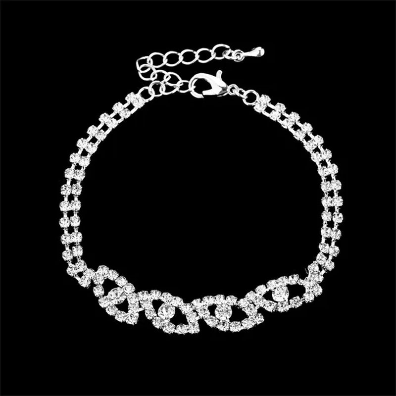 Women's Jewelry Set Rhinestone Crystal Bride Statement Choker Necklace Tiara Crown Link Bangle Bracelet Teardrop Dangle Earrings Set for Wedding Party Silver Plated White Crystal Necklace Earrings Bracelet