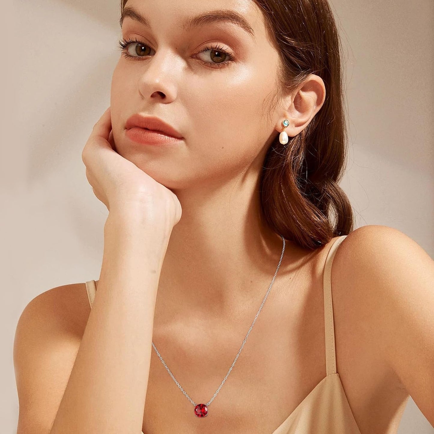 Birthstone Necklace for Women Girls - S925 Sterling Silver Genuine or Created round Birthstone Necklace Birthday Mothers Day Gifts 12 Months Birthstone Necklaces for Women Jewelry Gifts
