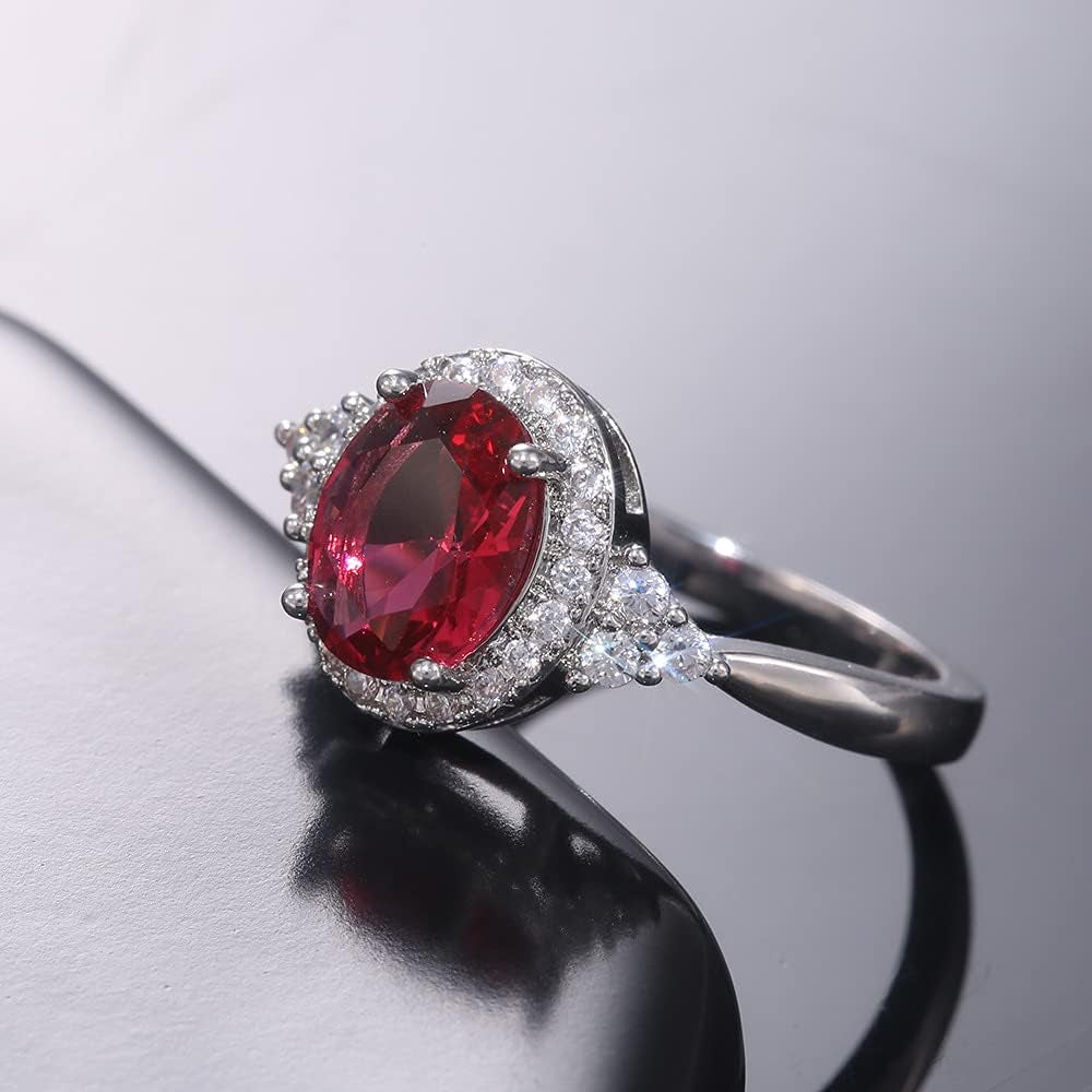 S925 Sterling Silver Classic Crystal Gem Engagement Ring with Sparkling CZ Diamond Ring Temperament Female Ruby Ring Luxury Jewelry Birthday Gift (6)