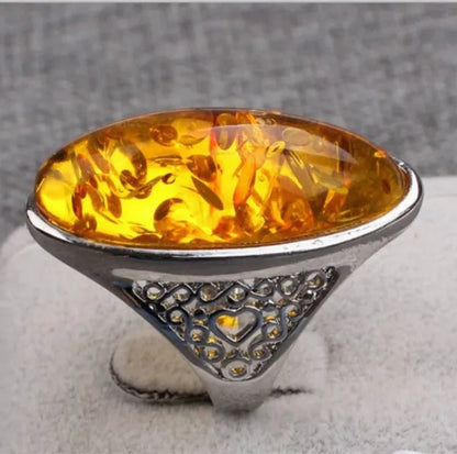 Party Wedding Christmas Gifts Gold Amber Ring Big Bohemian Precious Rings for Women(size 5 6 7 8 9 10 11 12)