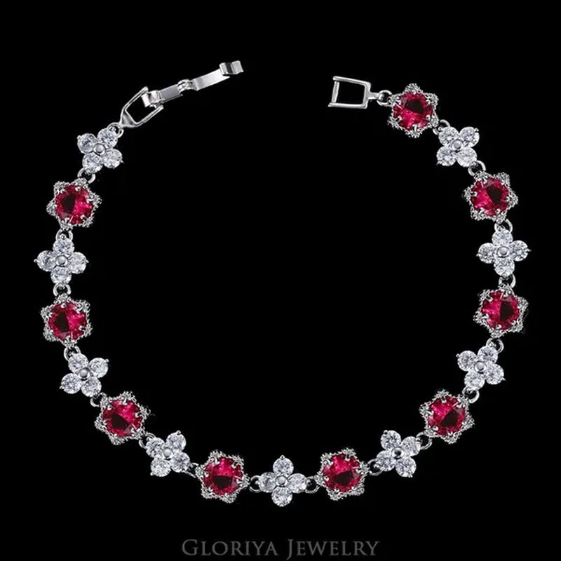 Gloriya Elegant Goddess Silver Plated Link Bracelet Cluster Flower Shape White and Blue AAA Grade Zircon Charm Tennis Bracelet for Women