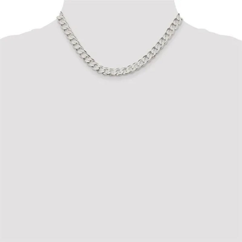 Fashion Solid 925 Silver 8Mm Close Link Flat Curb Cuban Chain Necklace with Secure Lobster Lock Clasp