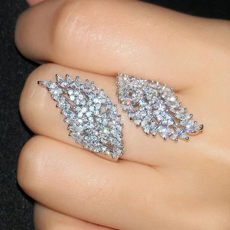 Silver Ring Leaf Open Ring Exaggerated Personality Leaf Gold Plated Ring Statement Crown Ring Natural Gemstones Ring Wedding Bride Engagement Band Charm Party Ring Jewelry
