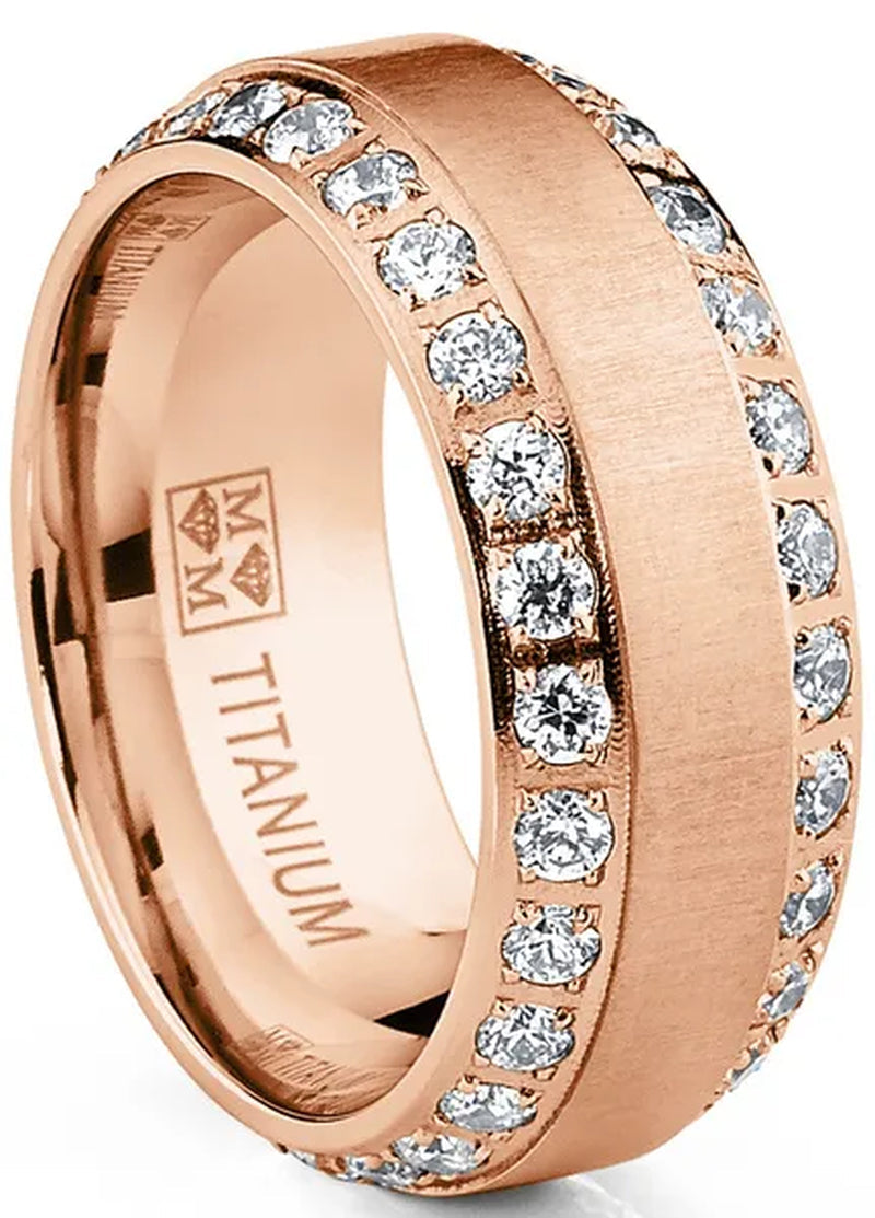 1.75 Carats Men'S Titanium Wedding Band Ring 8MM Rose Goldtone Black Silvertone