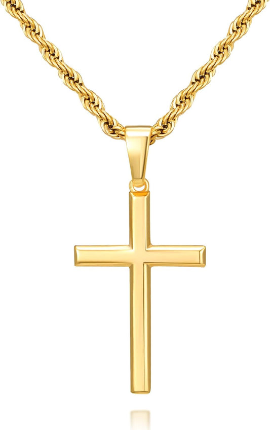 925 Sterling Silver Cross Necklace for Men, Hypoallergenic Cross Pendant with Secure Lobster Clasp, Gold Religious Jewelry Gift for Baptism/Easter/Father'S Day