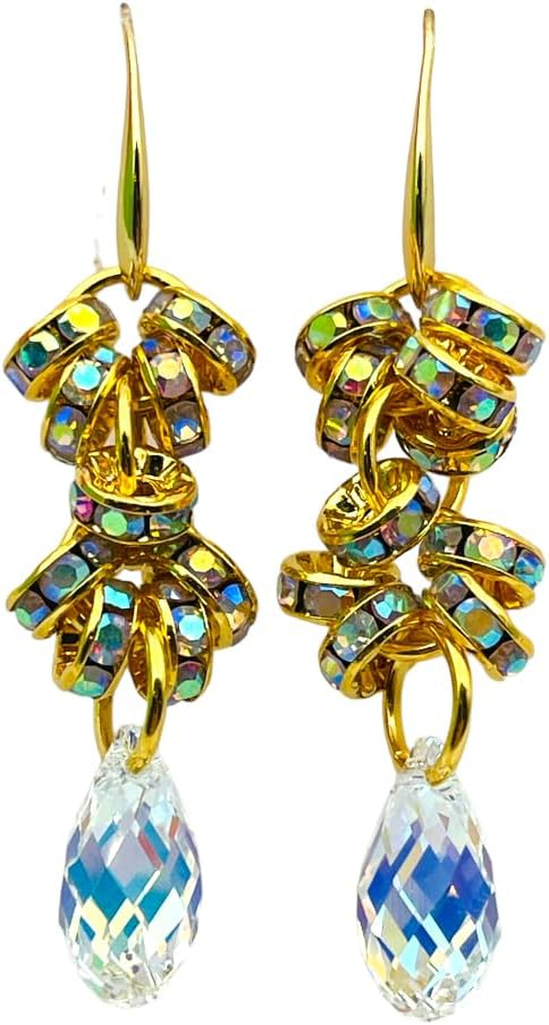 Authentic Austrian Crystal Briolette Pendant Cluster Statement Earrings