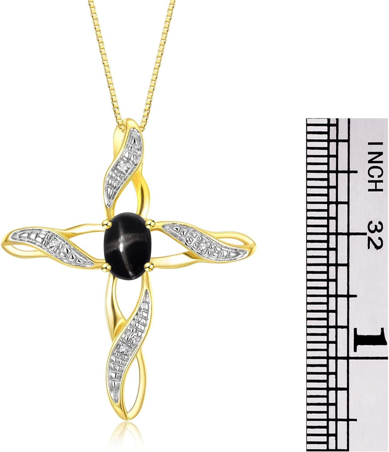 Necklaces for Women Yellow Gold Plated Silver 925 Cross Necklace with Gemstone & Diamonds Pendant with 18" Chain 7X5MM Birthstone Womens Jewelry Silver Necklace for Women Diamond Necklaces for Women