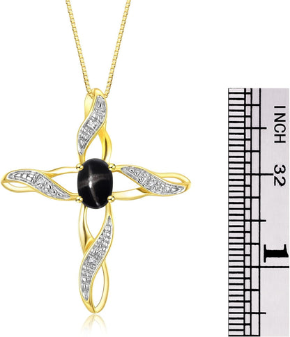Necklaces for Women Yellow Gold Plated Silver 925 Cross Necklace with Gemstone & Diamonds Pendant with 18" Chain 7X5MM Birthstone Womens Jewelry Silver Necklace for Women Diamond Necklaces for Women