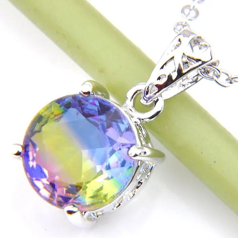 Luckyshine Sparking Round Fire Bi-Colored Tourmaline Gemstone Silver Earrings Pendants Necklaces Jewelry Sets for Women